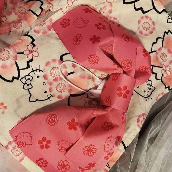 Rare Hello Kitty Pink Sakura Kimono Yukata Geta Women Robe Japan Vintage Retro - Picture 7 of 16